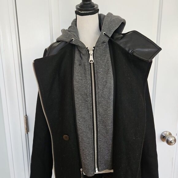 Marc New York Black Wool coat w/detachable Hood Midi Women’s US Size 4 Women - Picture 3 of 10